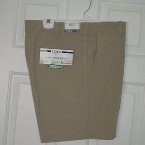 IZOD Swingflex Mens Flat Front Camel Beige Stretch Golf Short Pant NWT-Size 36W